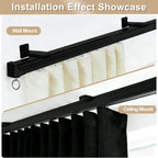 Riel de cortina de techo, sistema de rieles de cortina resistente para divisor de habitaciones, riel de cortina deslizante de montaje en pared con clip y ganchos para sala de estar, dormitorio, ducha, aire libre, negro, 6 pies - 9 pies