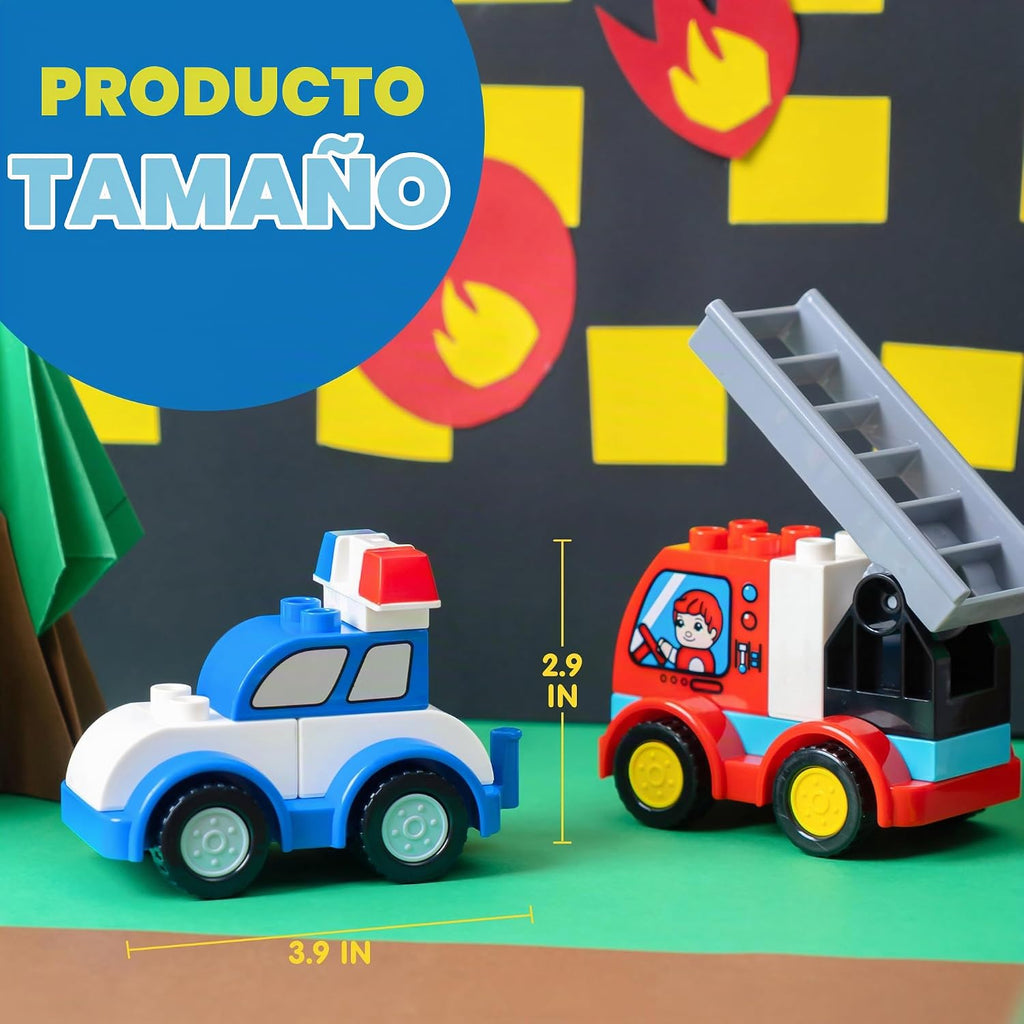 JOYIN Juego de 80 bloques de construcción de automóviles para niños pequeños, 12 vehículos diferentes, construye tus propios autos de juguete, compatible con ladrillos de construcción de marca para