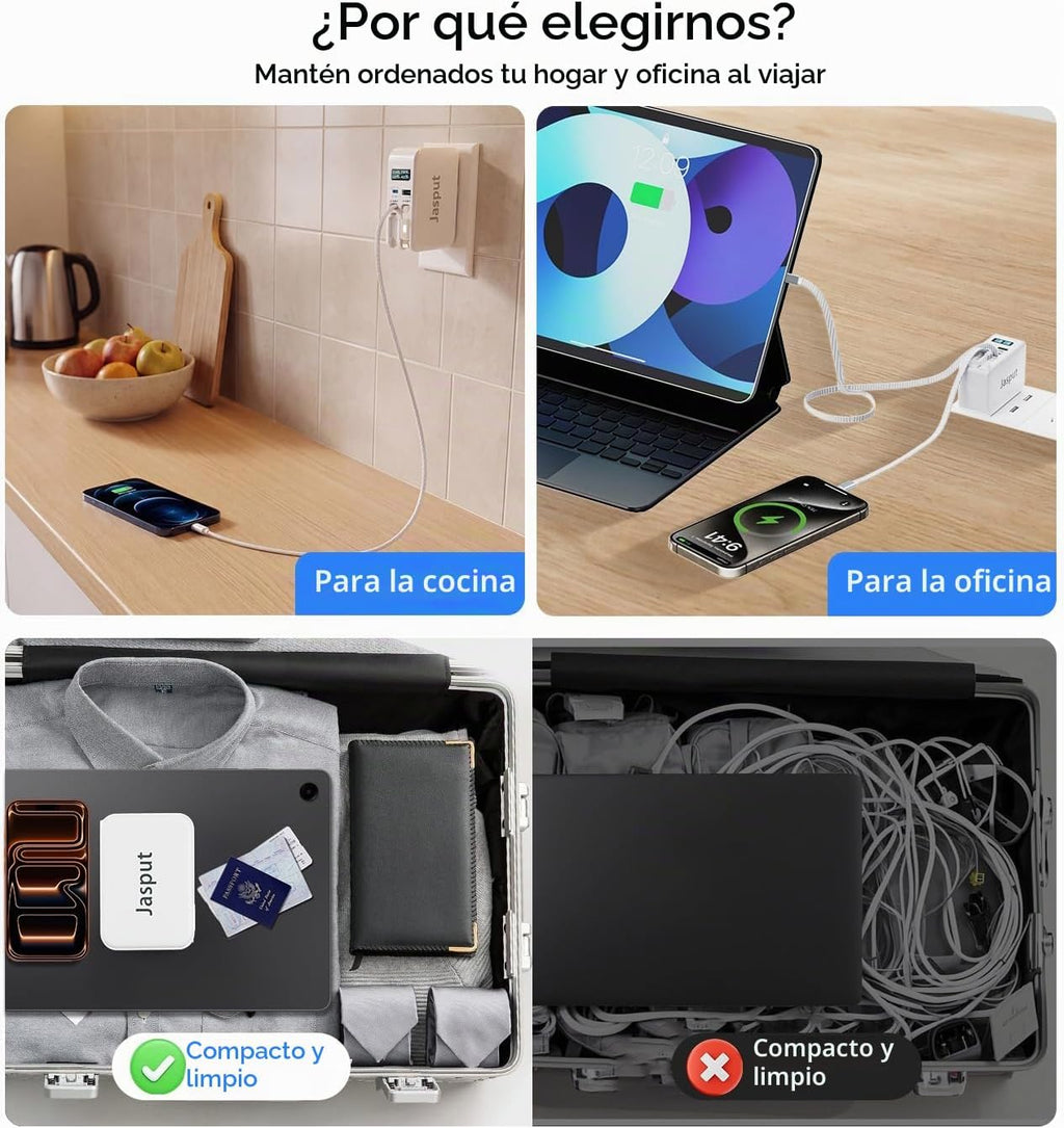 4 en 1 cargador de pared retráctil, cargador de teléfono retráctil 67W con