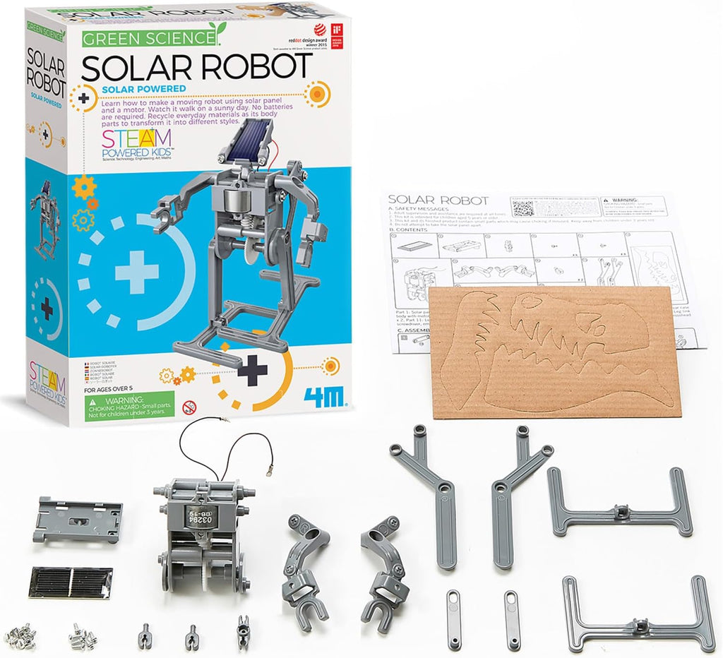 4M: Green Science - Robot solar - Kit de construcción de robot para caminar, motor de energía renovable, movimiento mecánico, juguete de ingeniería, vapor, niños mayores de 5 años