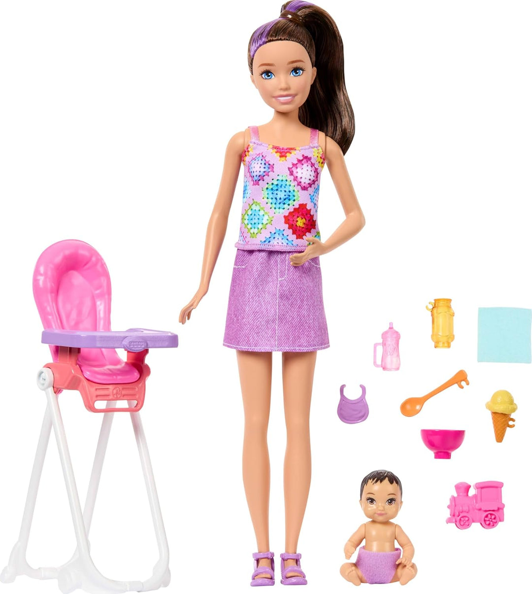 Barbie Skipper Babysitters, Inc. Set de juego con muñeca morena, mu...