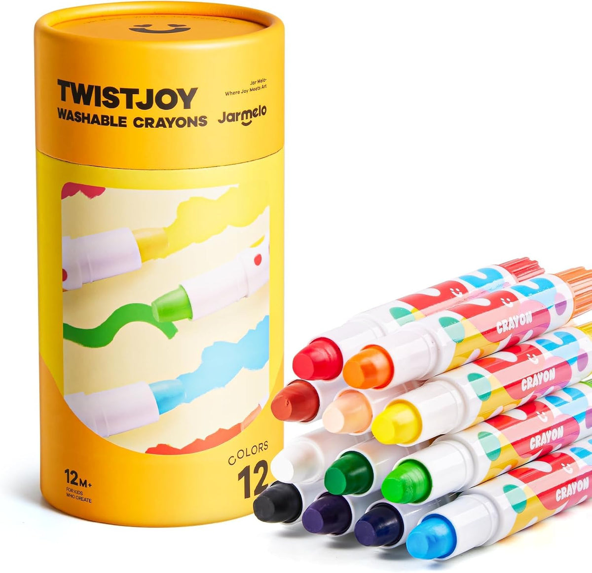 Jar Melo Crayones jumbo para niños pequeños, 12 colores TwistJoy, lápices no tóxicos lavables fáciles de sostener de gran tamaño, regalo para niños y niñas de regreso a la escuela