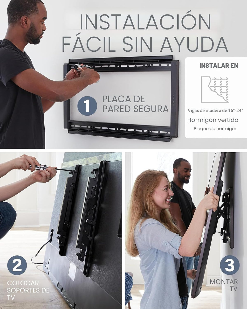 SANUS - Soporte de pared extensible inclinable para televisores de 46 a 90
