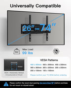 Pipishell Soporte de pared para TV para televisores LED LCD OLED 4K de 26-74 pulgadas de hasta 99 libras, soporte de montaje de TV de movimiento completo, extensión giratoria articulada, nivelación máxima VESA 15.748x15.748 in, se adapta a pernos de