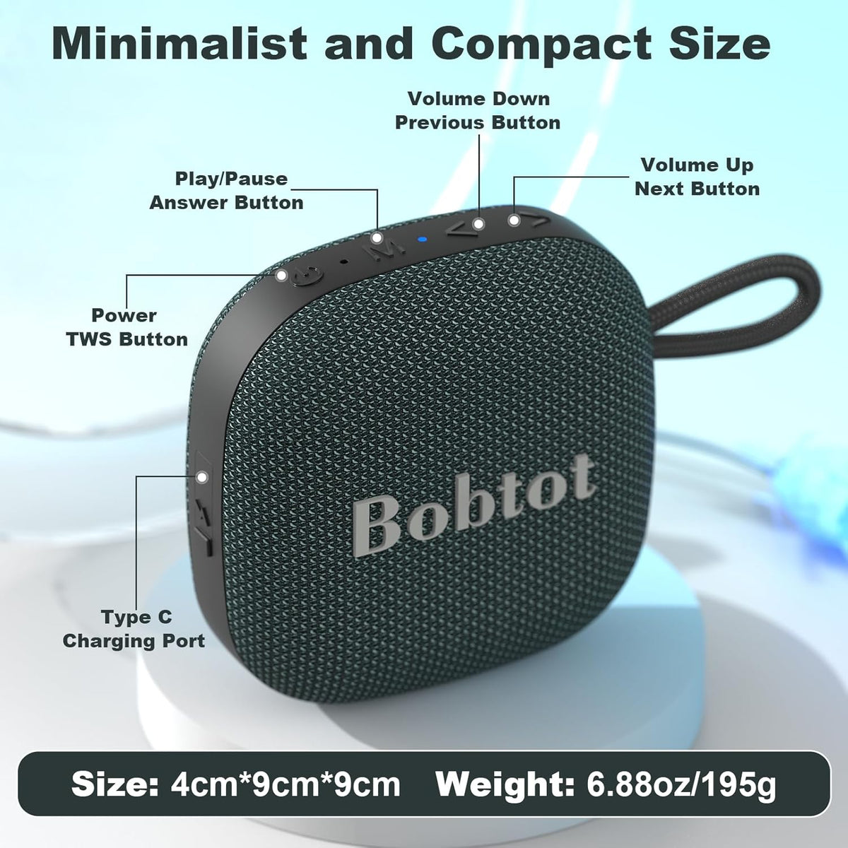 Bobtot Altavoz Bluetooth Inalámbrico Portátil - Altavoces Impermeab...