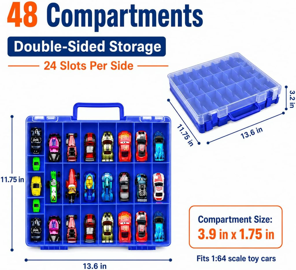 Organizador de juguetes de almacenamiento compatible con Hot Wheels Car, contenedor para coches de fósforos, mini juguetes, muñecas pequeñas, caja de transporte de doble cara para autos