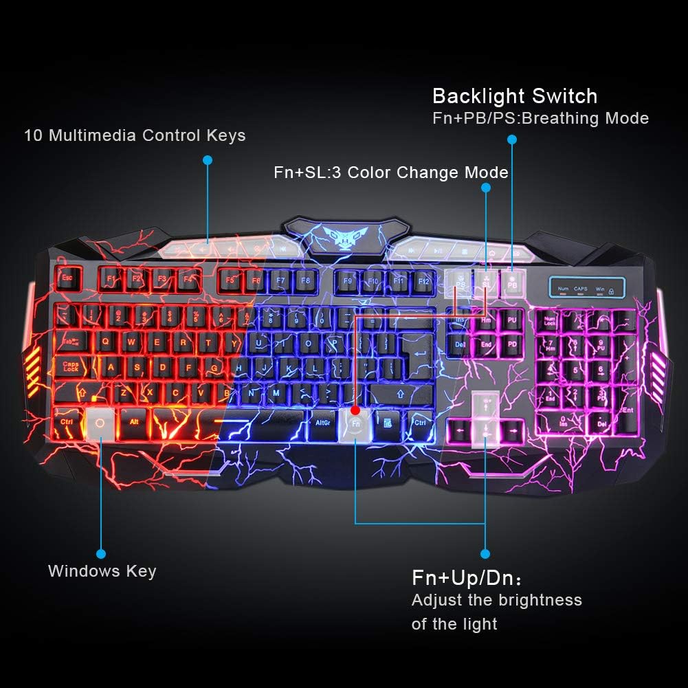 BlueFinger Combo de auriculares y teclado para juegos