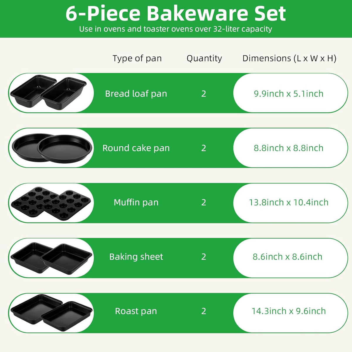 Set de 11 piezas de bandejas para hornear antiadherentes - Bakeware de acero al carbono de grado profesional con recubrimiento premium - apto para lavavajillas, apilable, apto para horno hasta 450°F (negro)
