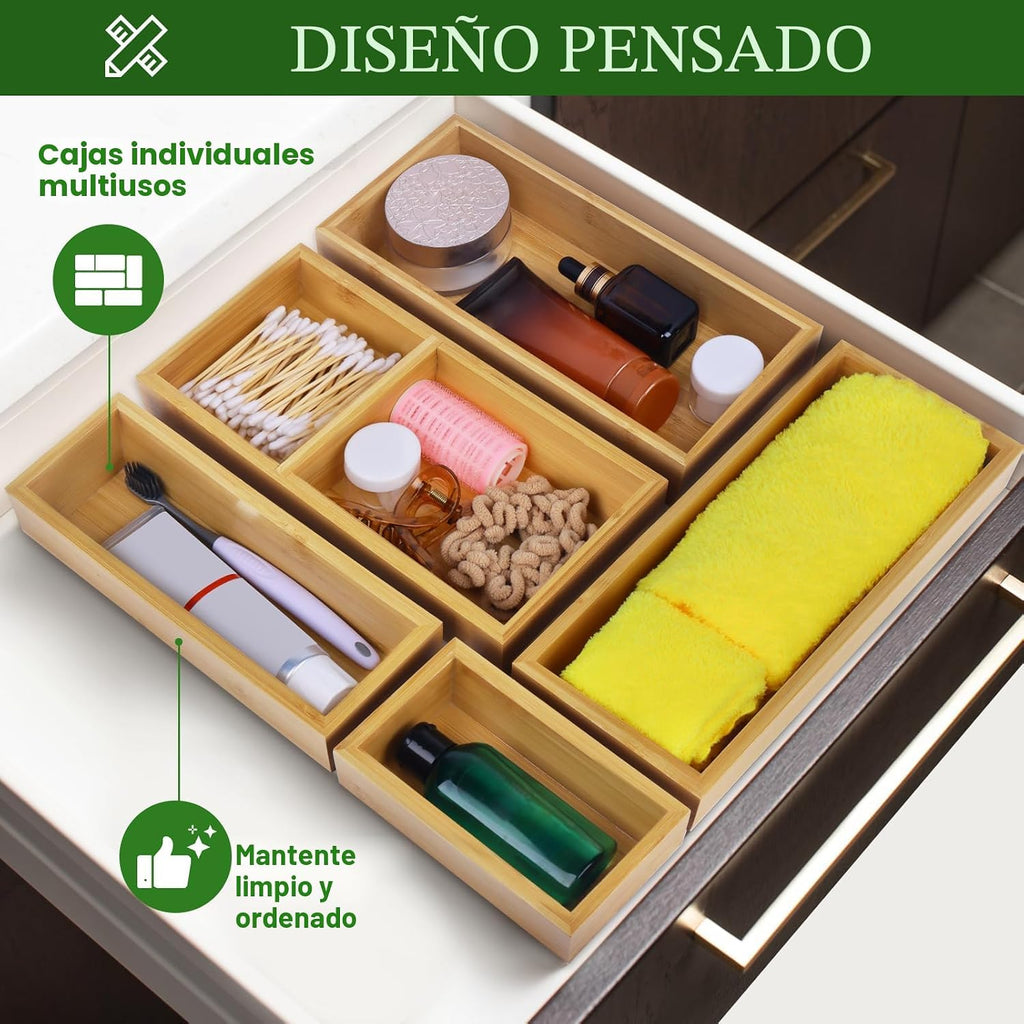 Set de Organizadores de Cajón en Bambú, Organizadores Individuales de Madera