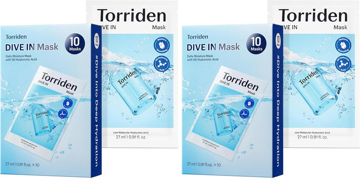 Torriden DIVE IN - Máscara facial de ácido hialurónico (10 hojas),...