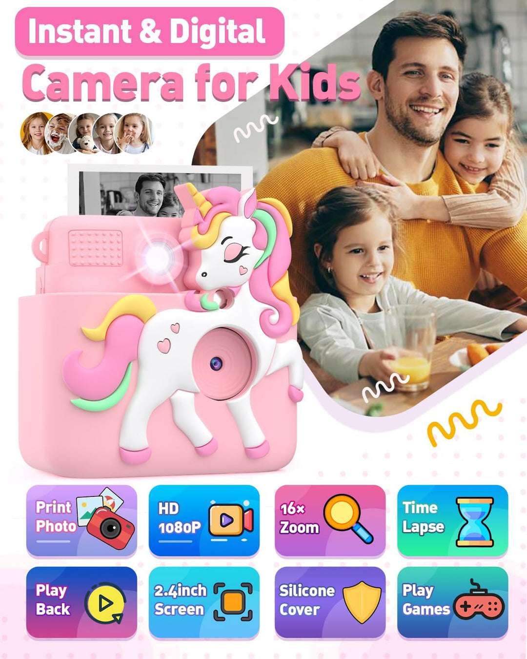 Cámara de impresión instantánea para niños con cubierta de silicona...