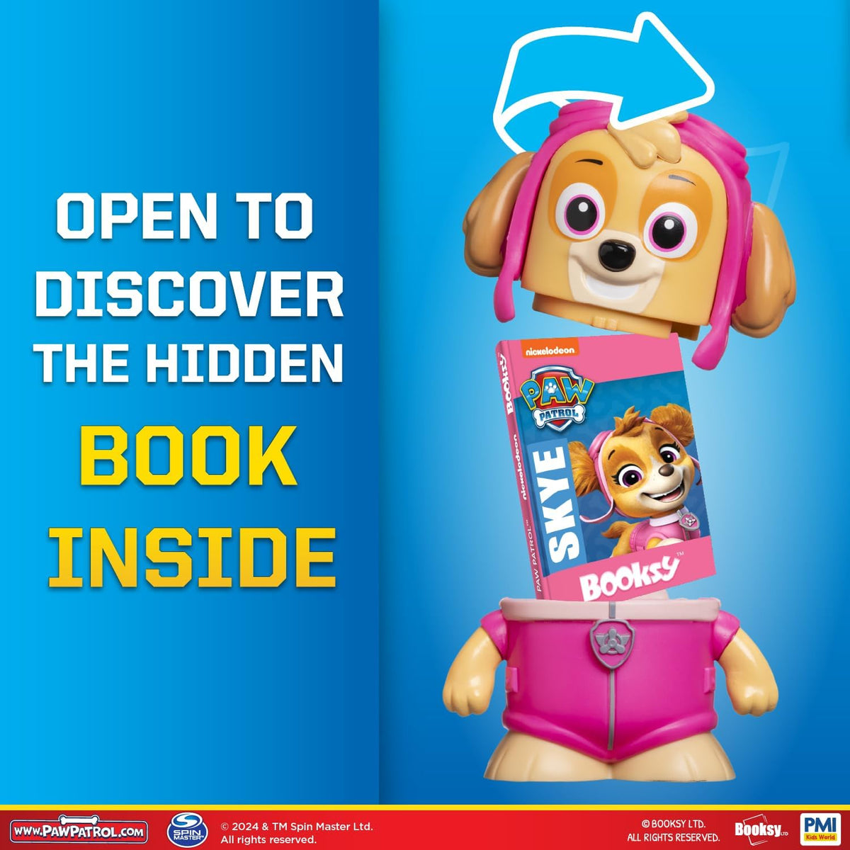 P.M.I. PAW Patrol - Paquete de 6 figuras de acción coleccionables con libros de cuentos ocultos, juguetes para niños y niñas de 3 a 8 años, licencia oficial, incluye Chase, Marshall, Skye, Rubble, Rocky y Liberty