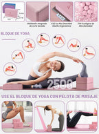 Esterilla de yoga de 1/3 pulgadas de grosor, juego de yoga para principiantes incluye esterilla de alta densidad con correa de múltiples asas, bloques, juego de banda de resistencia para glúteos