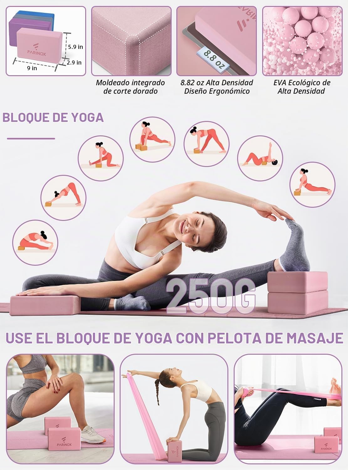 Esterilla de yoga de 1/3 pulgadas de grosor, juego de yoga para principiantes incluye esterilla de alta densidad con correa de múltiples asas, bloques, juego de banda de resistencia para glúteos
