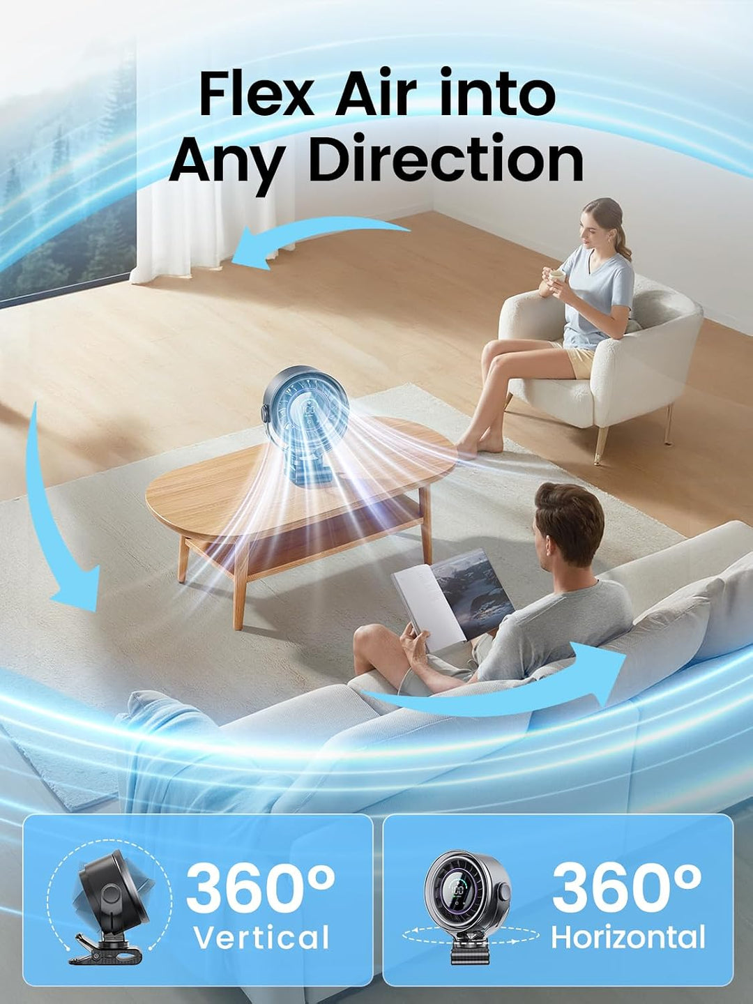 OpenBay Ventilador de clip, ventilador USB recargable con abrazader...