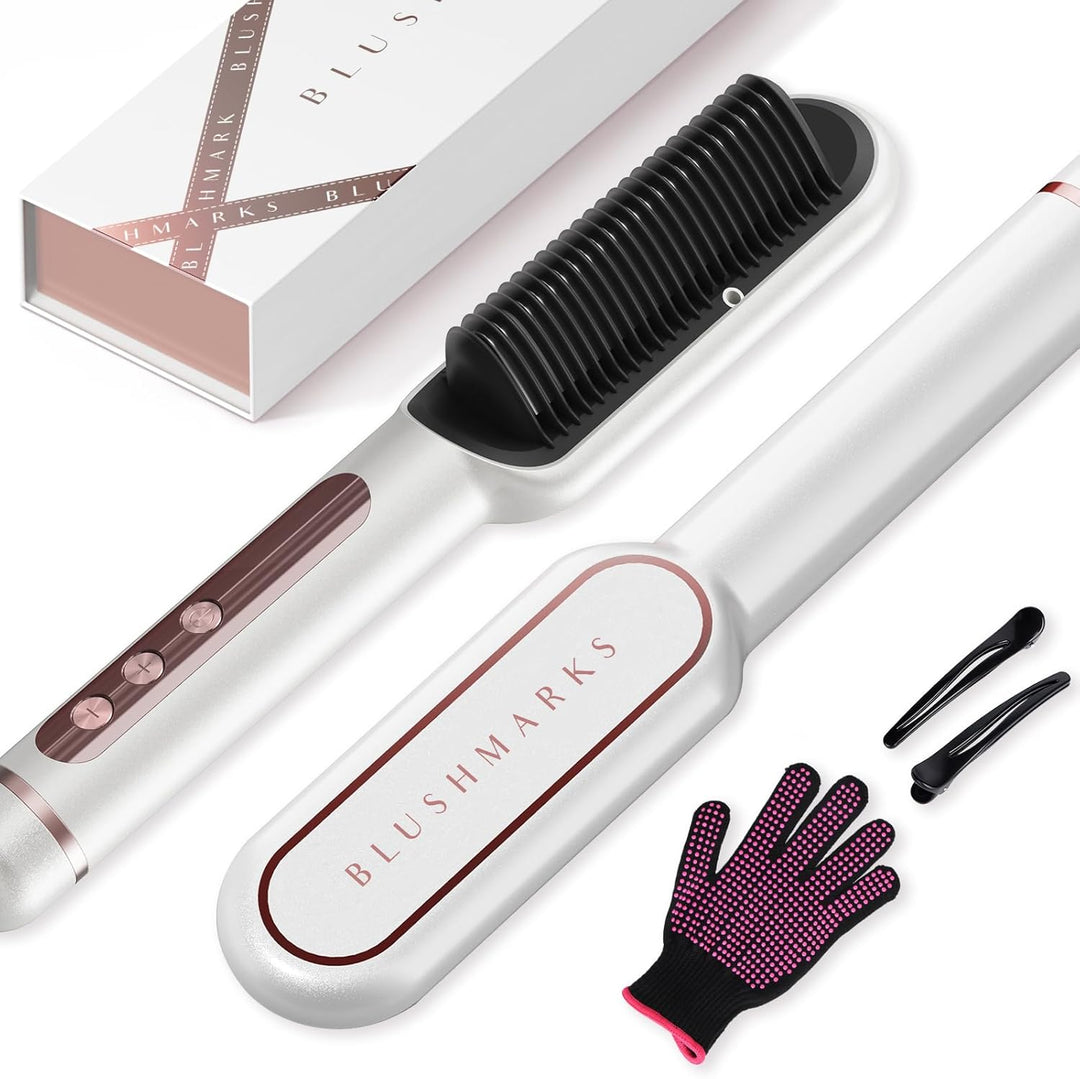 BLUSHMARKS Cepillo alisador de cabello con nano titanio, peine alis...