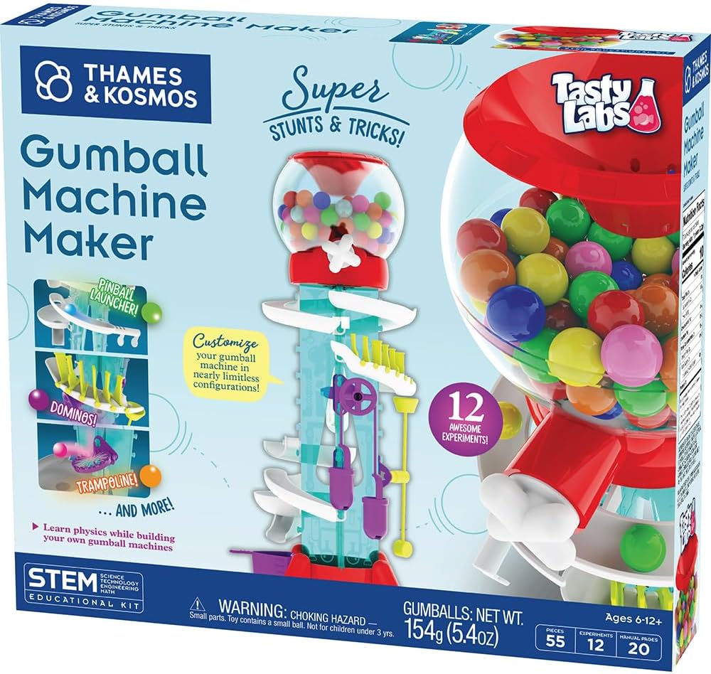 Thames & Kosmos - Máquina de bolas de chicle - Construye tu propia máquina para bolas de chicle aplicando tus conocimientos de física e ingeniería - 12 experimentos posibles | Incluye deliciosas bolas de chicle