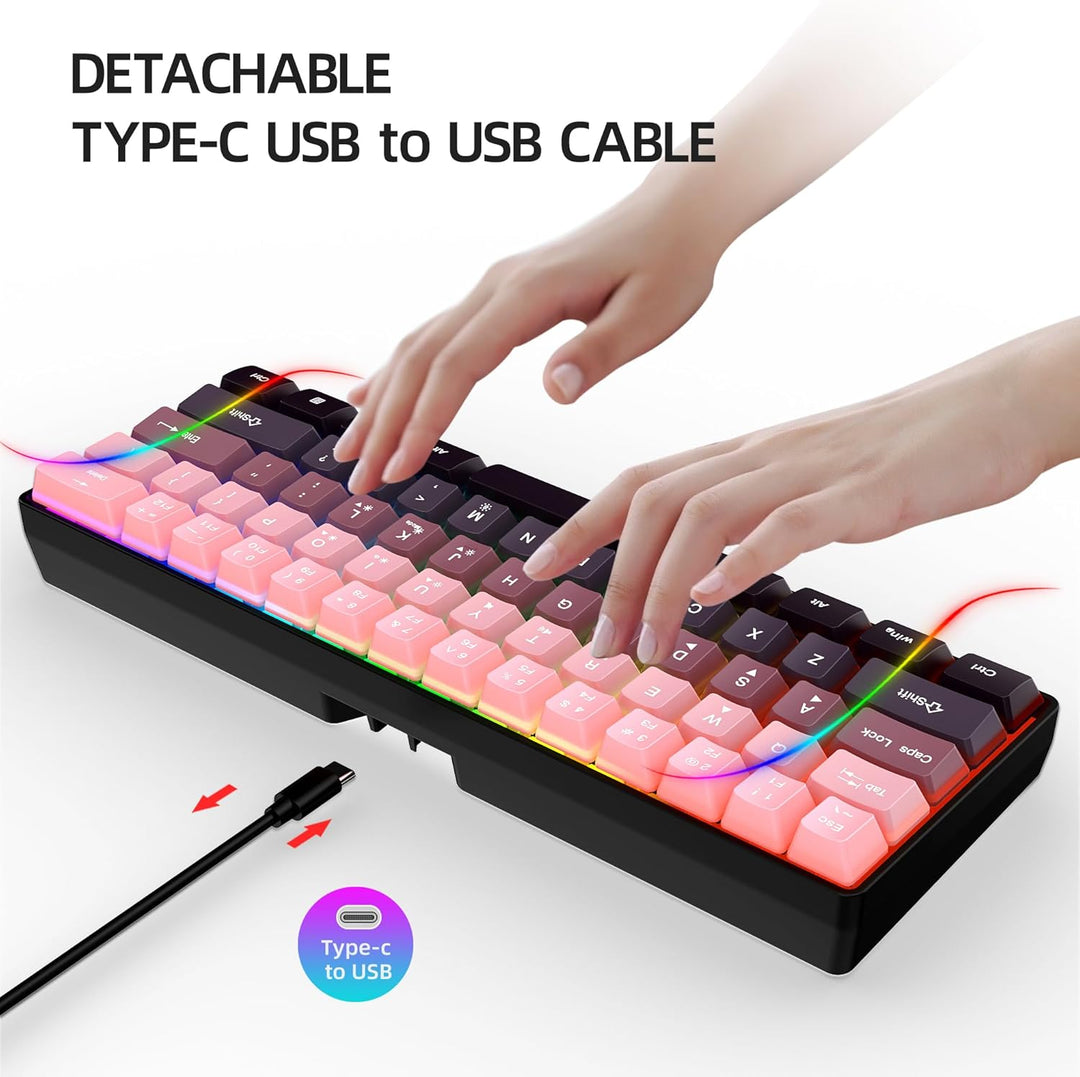 Snpurdiri Teclado para juegos 60% con cable, 61 teclas retroilumina...