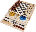 Juegoal Juego de mesa de madera 7 en 1 para niños y adultos, juego de mesa clásico de viaje portátil (ajedrez, damas, damas chinas, backgammon, parchís, serpientes y escaleras, dedo del pie de tac)