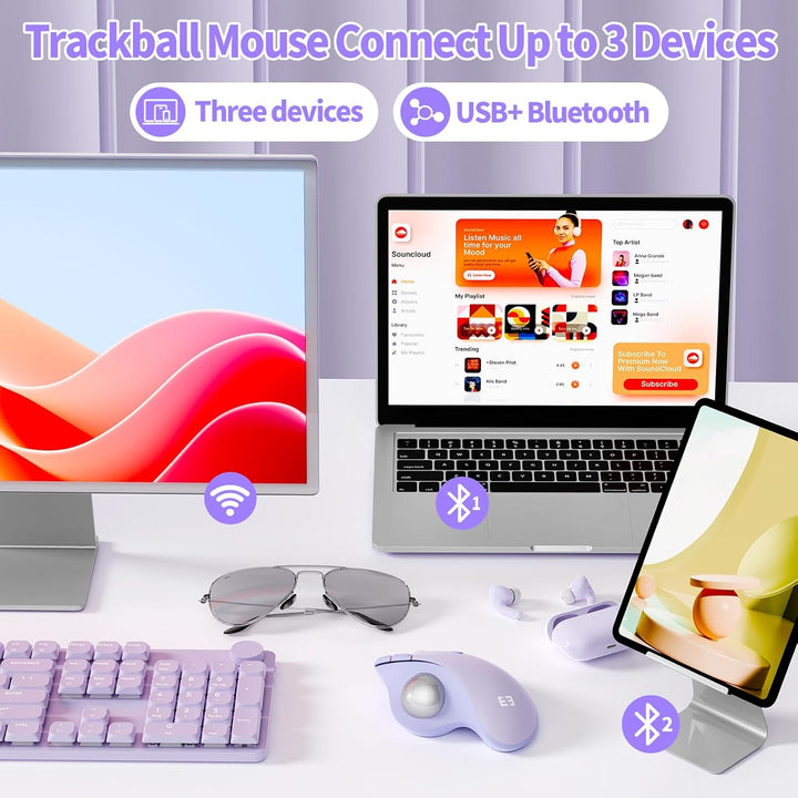 seenda Ratón de Trackball inalámbrico, mouse ergonómico Bluetooth R...