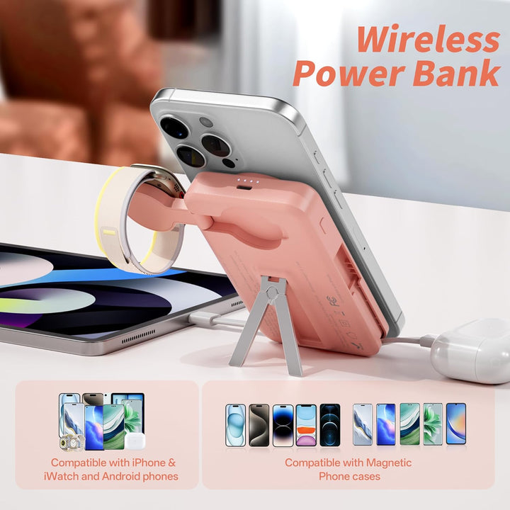 LUCKYFELLOW Cargador portátil magnético de 10000 mAh, cables integr...