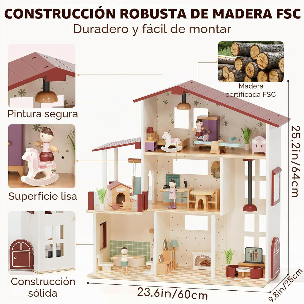 Lehoo Castle Casa de muñecas de madera para niñas, casa de muñecas con 5