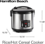 Hamilton Beach Arrocera digital programable y vaporizador de alimentos, 14 tazas cocidas (7 sin cocinar) con cesta de vapor y enjuague, acero inoxidable (37548)