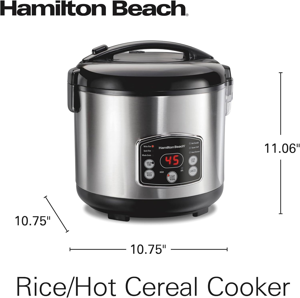 Hamilton Beach Arrocera digital programable y vaporizador de alimentos, 14 tazas cocidas (7 sin cocinar) con cesta de vapor y enjuague, acero inoxidable (37548)
