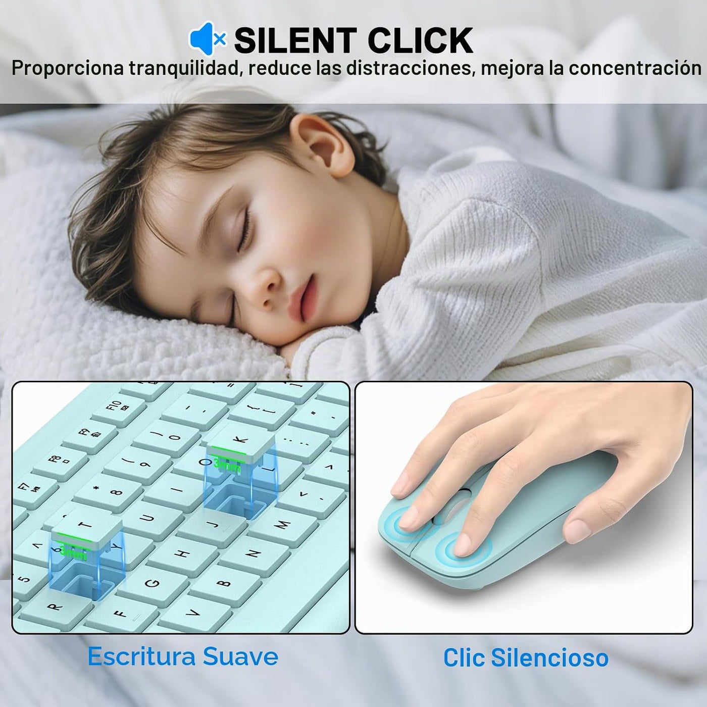 Combo de teclado y mouse inalámbricos, teclado ergonómico silencios...
