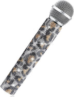 Micrófono falso con diamantes de imitación brillantes, micrófono de juego de plástico con purpurina para disfraz de fiesta de cosplay (leopardo)