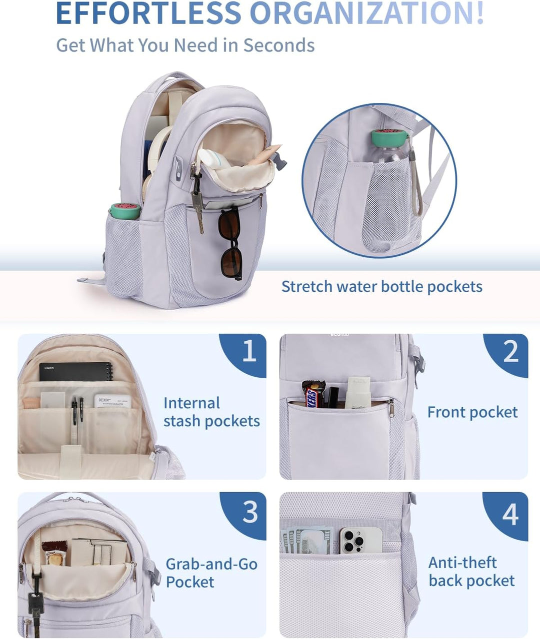 ECOHUB Mochila de viaje para mujer, para portátil de 17.3 pulgadas,...