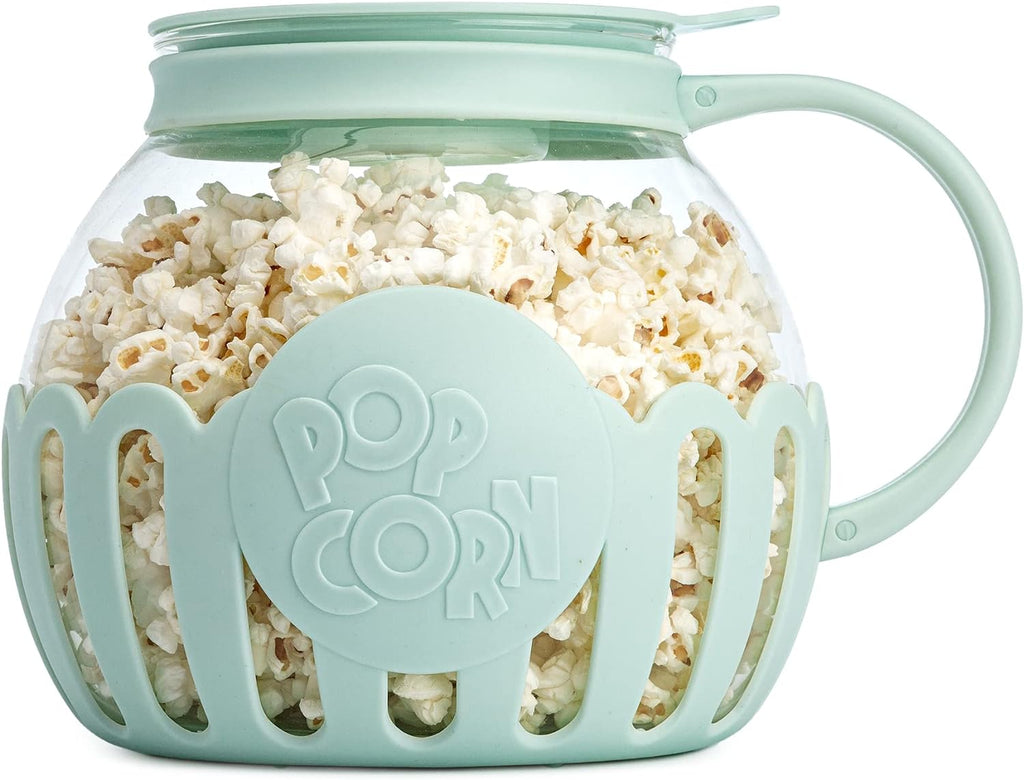 Ecolution - Palomitero MicroPop patentado para microondas, con vidrio seguro para temperatura, tapa 3 en 1 mide granos y derrite mantequilla, hecho sin BPA, apto para lavavajillas, 3 cuartos de galón
