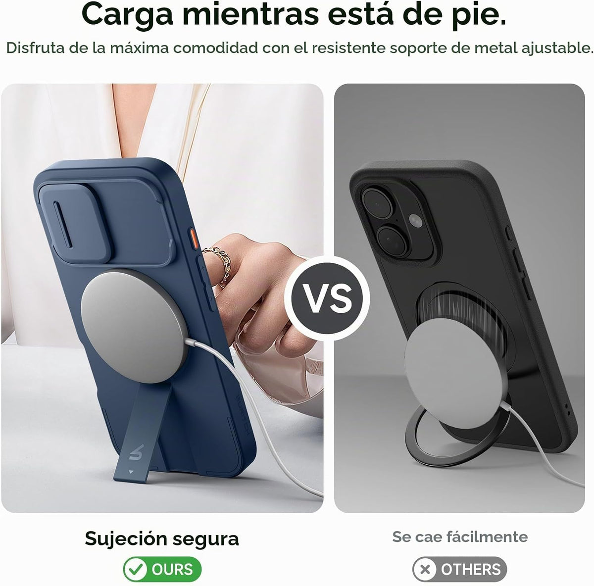 SURITCH Funda para iPhone 16 con cubierta magnética para cámara deslizante y soporte ajustable, compatible con MagSafe, funda protectora delgada a prueba de golpes de 6.1 pulgadas, azul