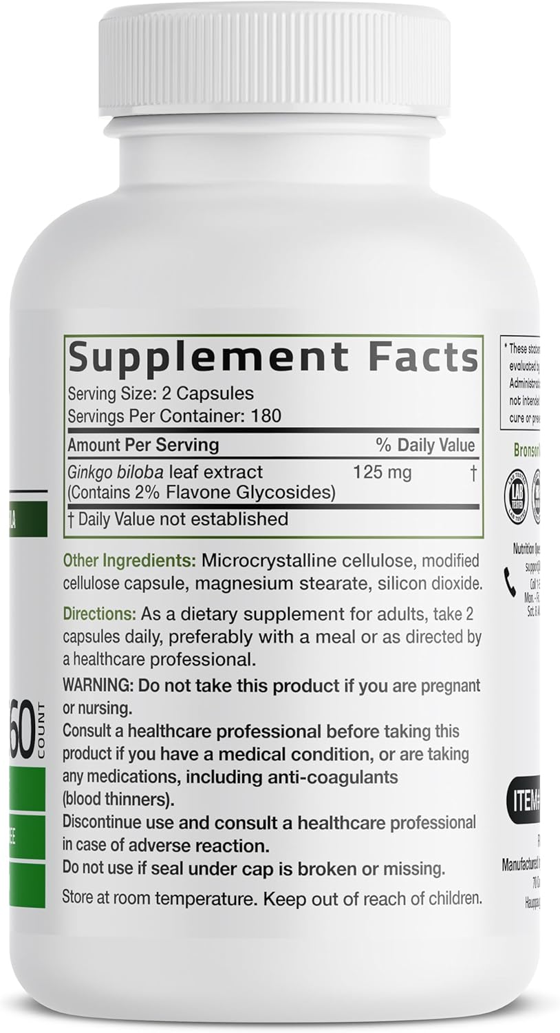 Bronson Ginkgo Biloba Extra Strength Apoya la función cerebral y so...