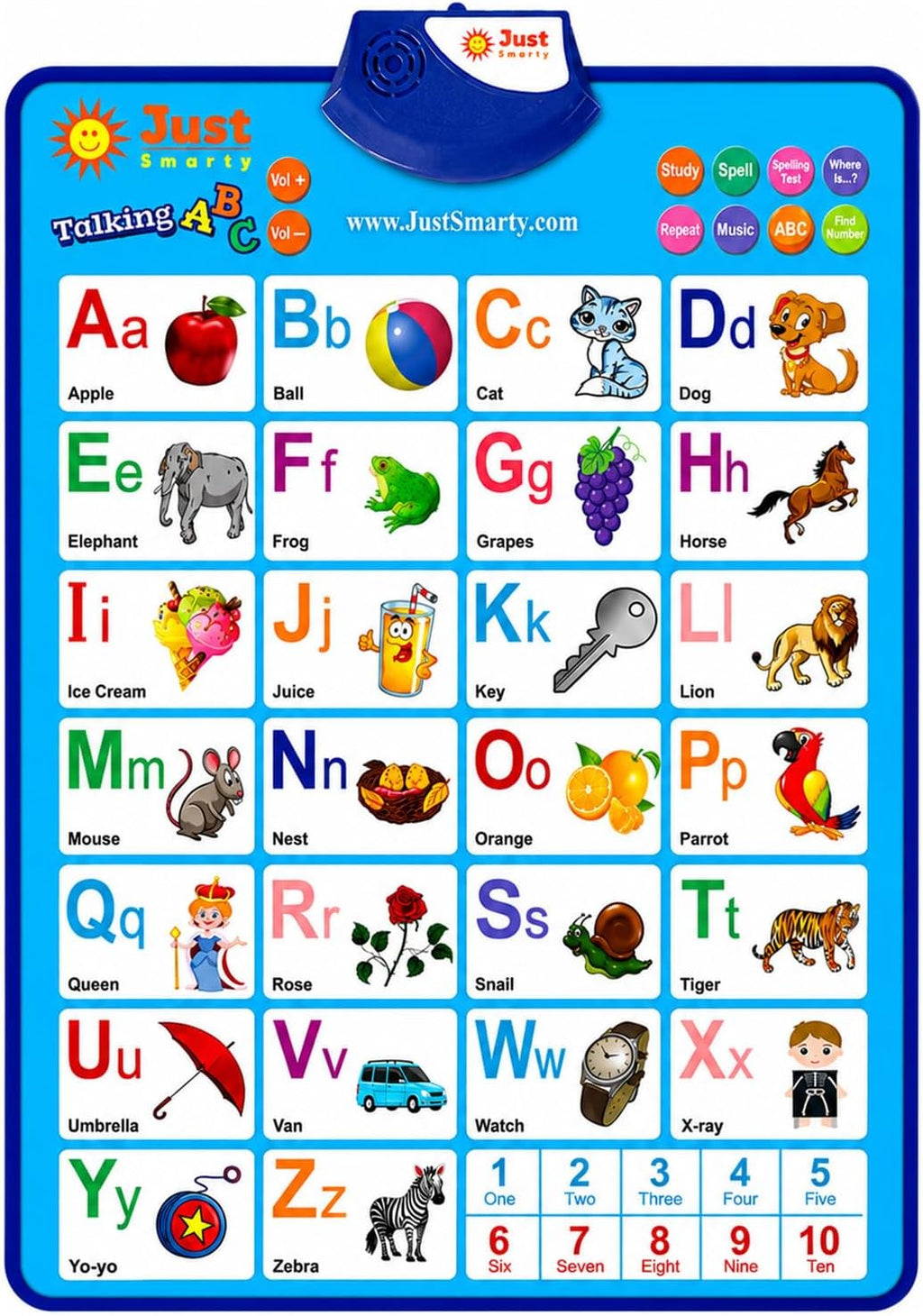 Just Smarty - Tabla interactiva de pared del alfabeto, ABC y 123, color