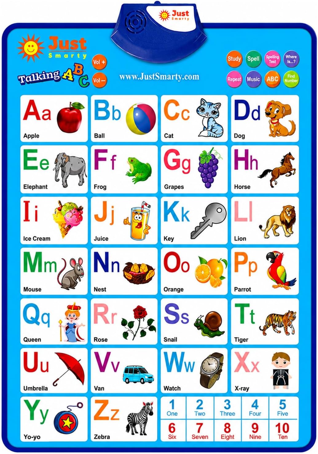 Just Smarty - Tabla interactiva de pared del alfabeto, ABC y 123, color