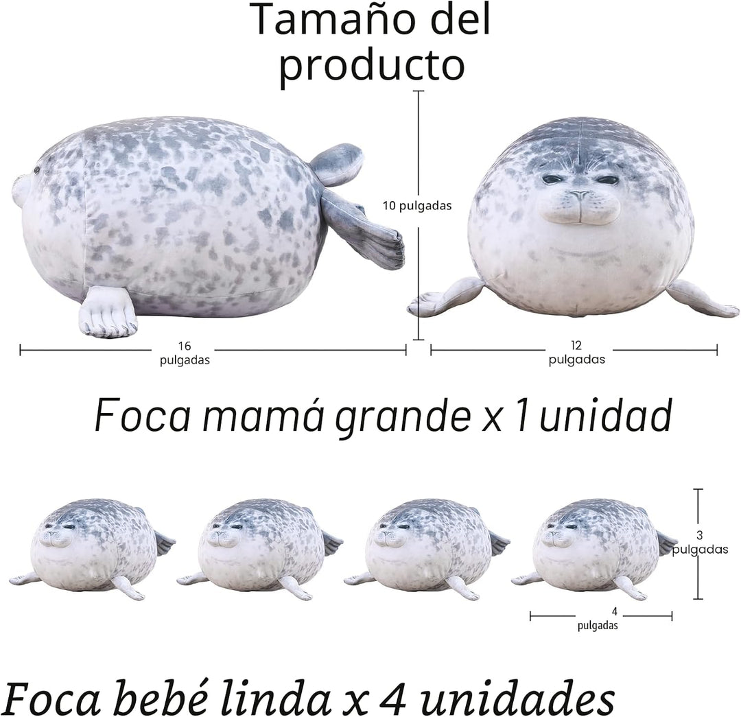 SQEQE Chubby Seal Almohada de peluche con 4 peluches de foca de beb...