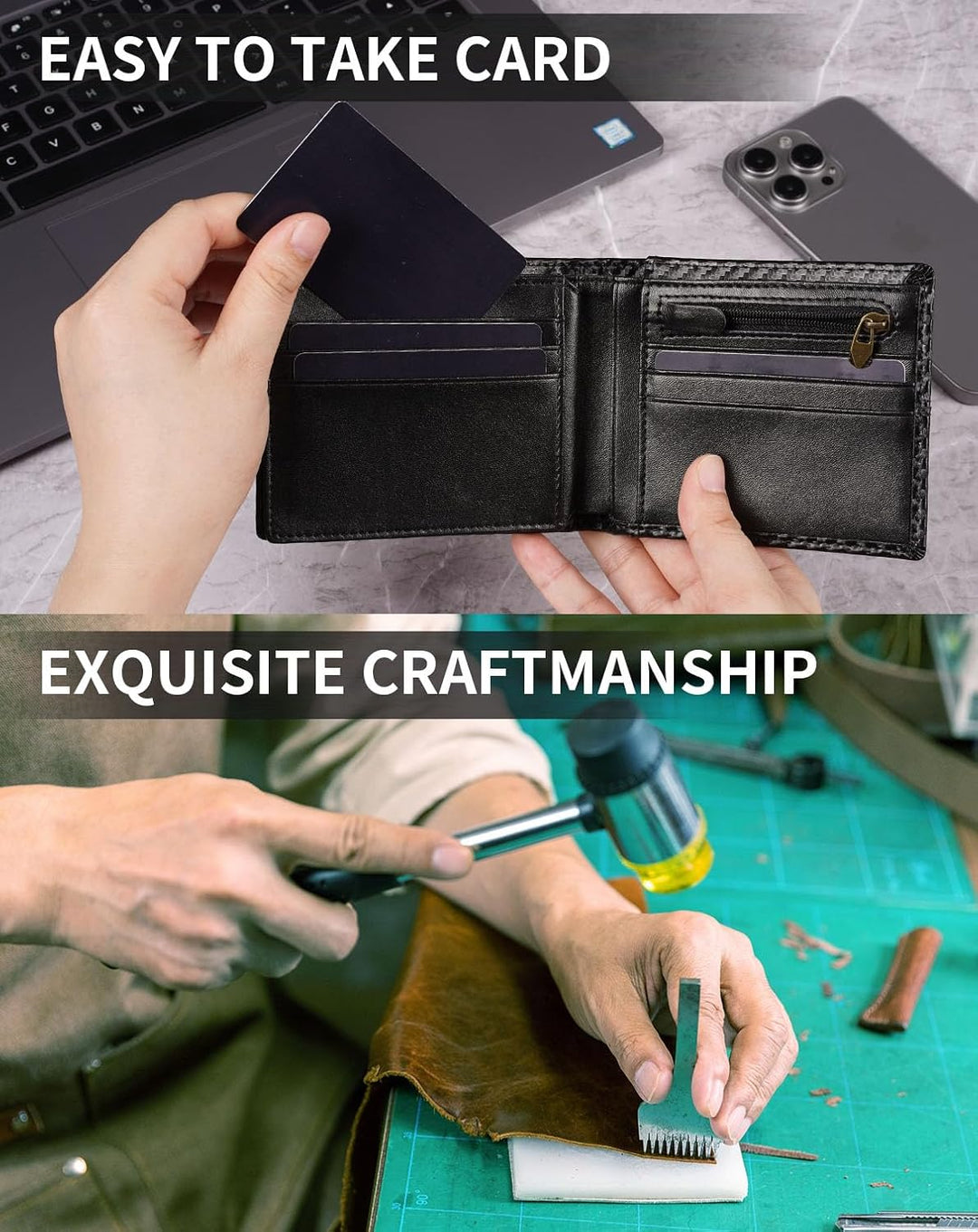 Swallowmall Cartera de cuero para hombre, billetera plegable de cue...
