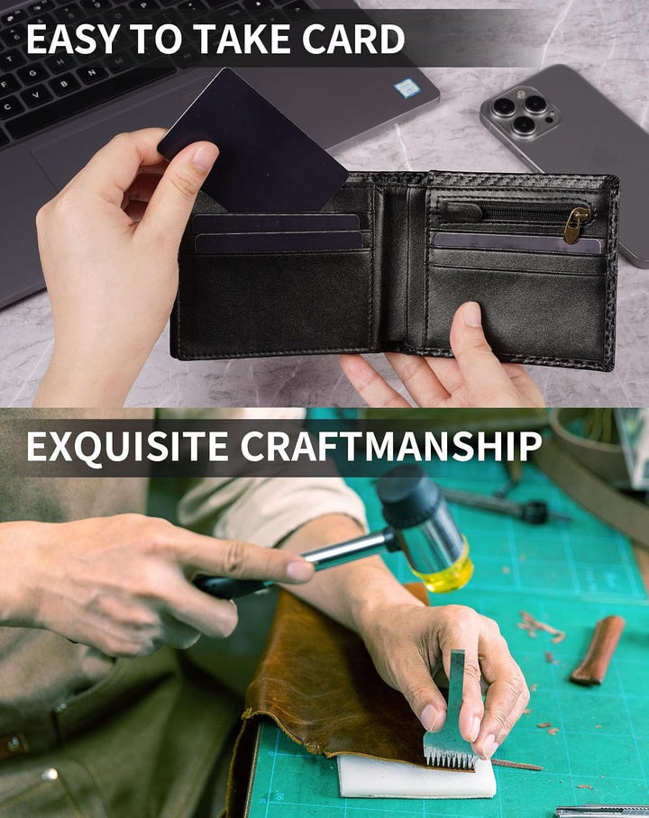 Swallowmall Cartera de cuero para hombre, billetera plegable de cue...