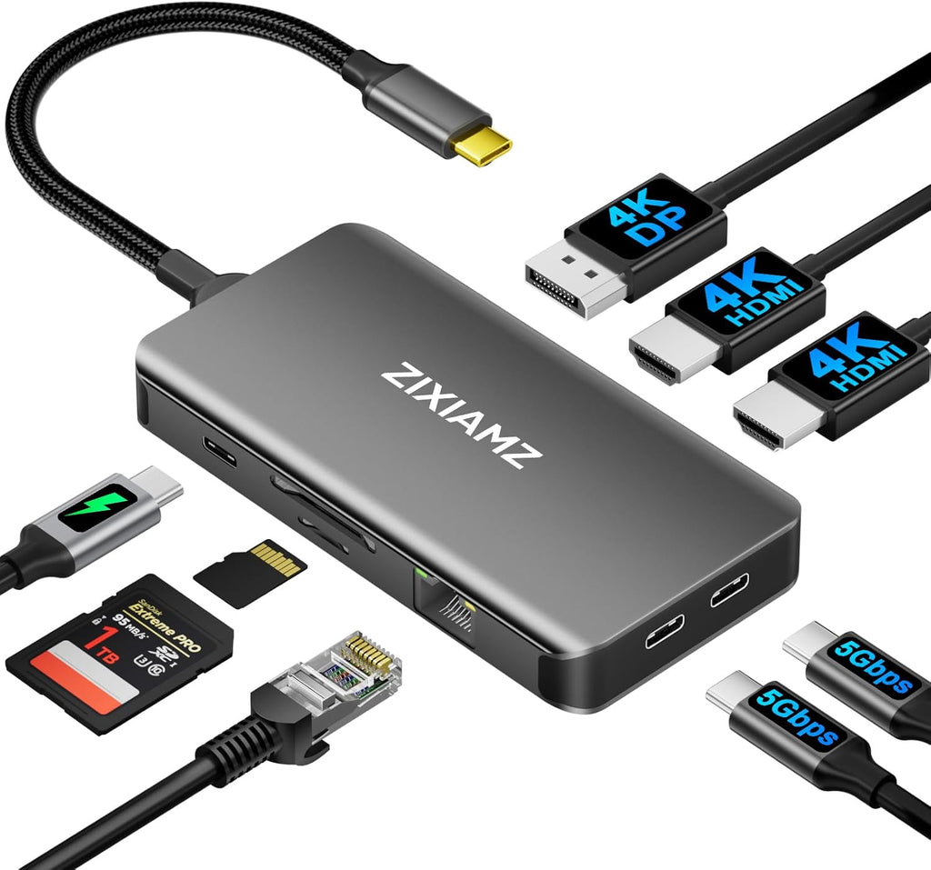 Estación de acoplamiento para portátil 3 monitores, USB C Dock 4K@60Hz con