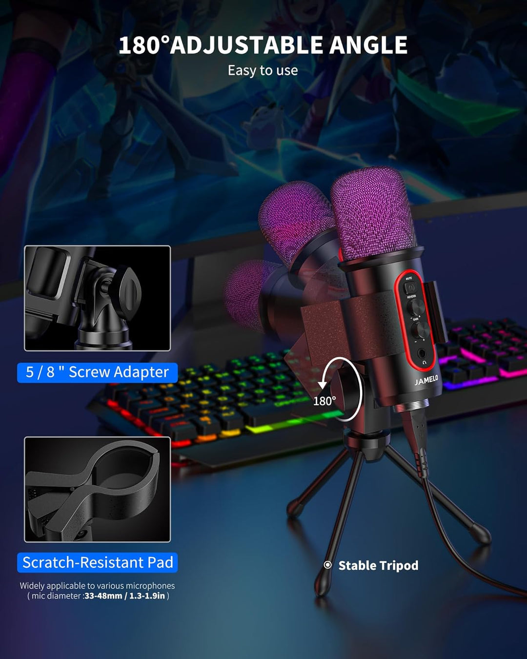 Camola Micrófono para juegos, micrófono de condensador de computado...