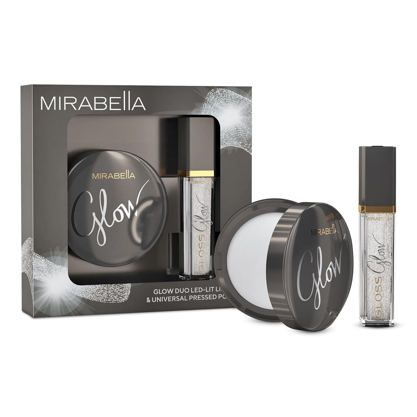 Mirabella Glow Duo - Juego de regalo de brillo labial con luz LED y...