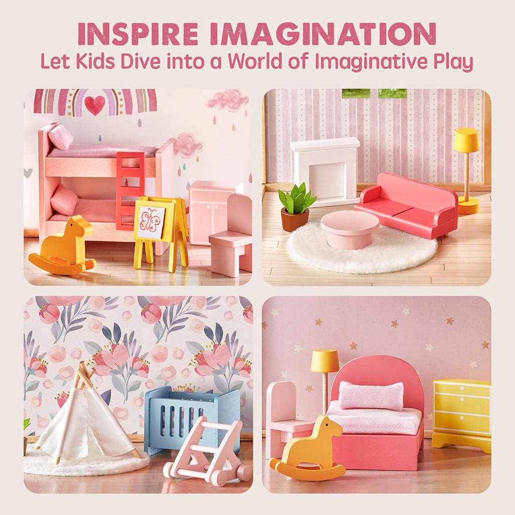 Tiny Land Casa de muñecas de madera para niñas - Casa de muñecas de madera