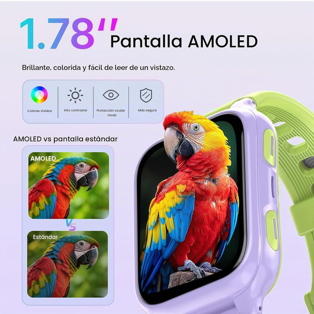 Reloj inteligente K9 para niños con rastreador GPS, voz y videollamada AI, AMOLED de 1.78 pulgadas, reloj inteligente 4G con SOS, controles parentales, modo escolar, reloj inteligente
