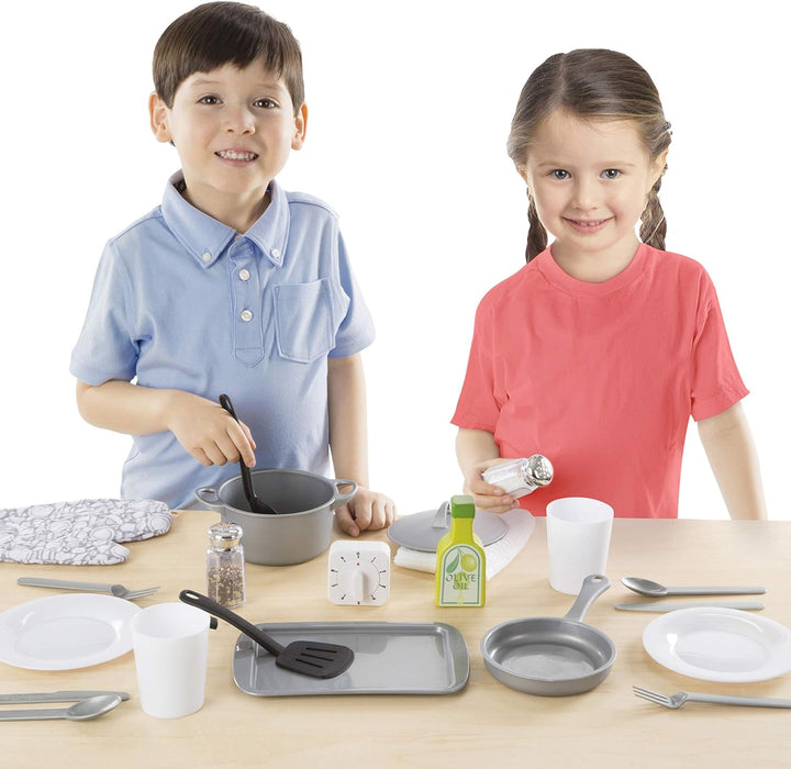Melissa &amp; Doug Juego de accesorios de cocina de 22 piezas con c...