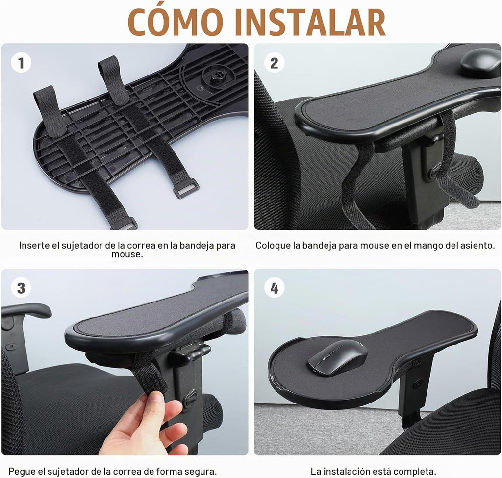 Alfombrilla de mouse ergonómica ajustable para silla, cierre de