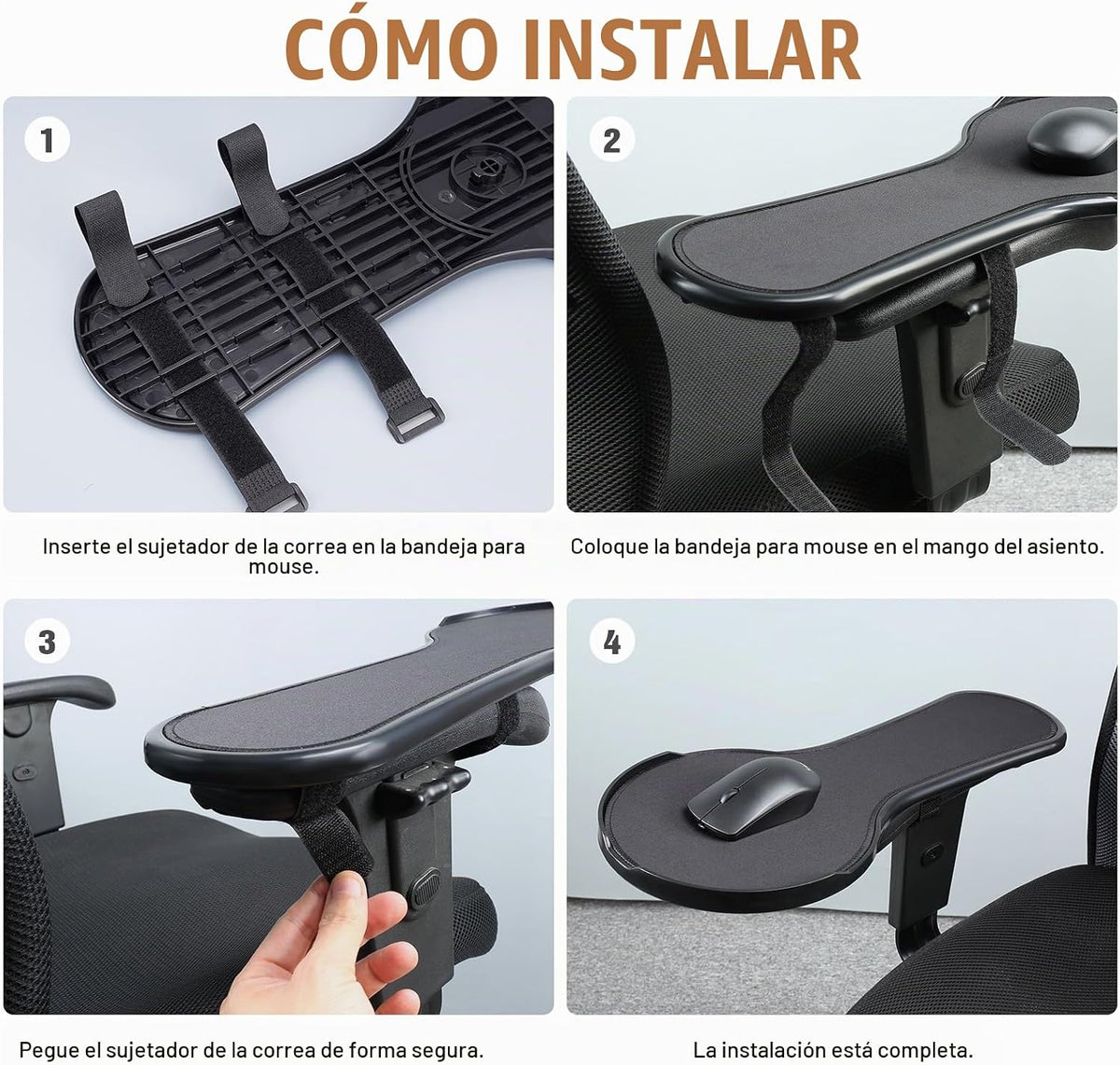 Alfombrilla de mouse ergonómica ajustable para silla, cierre de