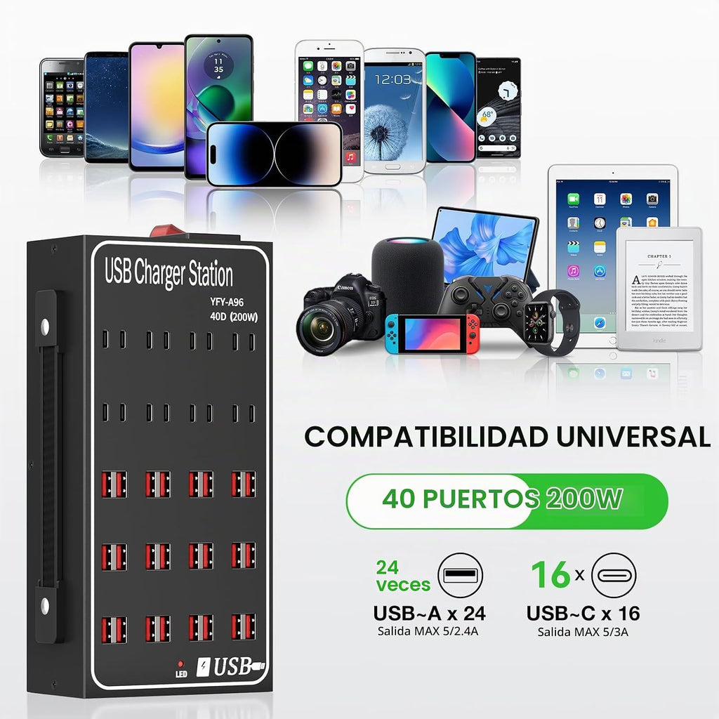 Estación de carga USB de 300 W 60 A para múltiples dispositivos, bloque de cargador USB rápido de 60 puertos, cargador rápido de pared de escritorio con protección inteligente, regleta de alimentación