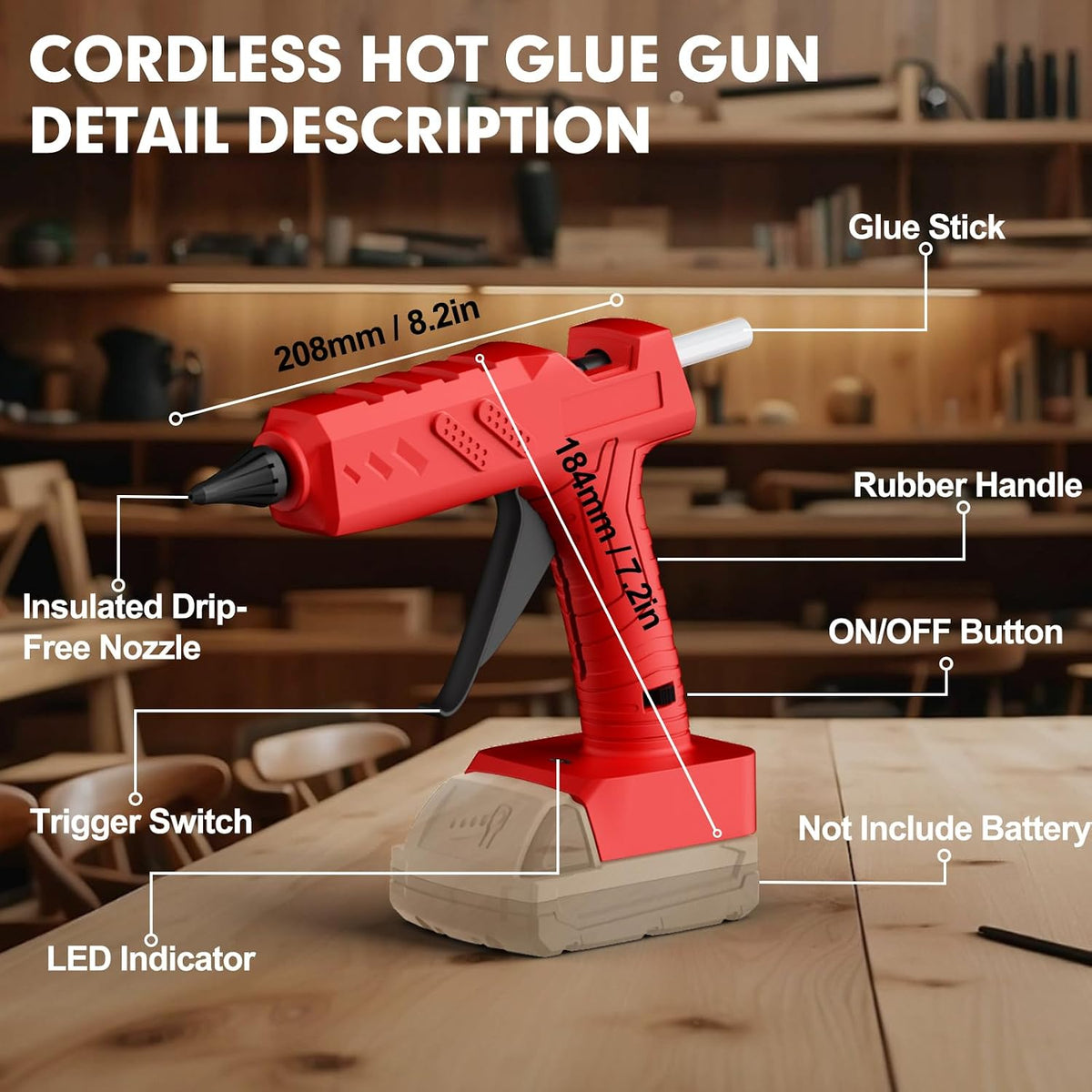 Kit de pistola de pegamento caliente inalámbrica con batería y cargador, batería recargable M18 de 3.5 Ah, 30 barras de pegamento de 0.43 pulgadas, precalentamiento rápido, pistola de pegamento inalámbrica de tamaño completo para manualidades y bricolaje