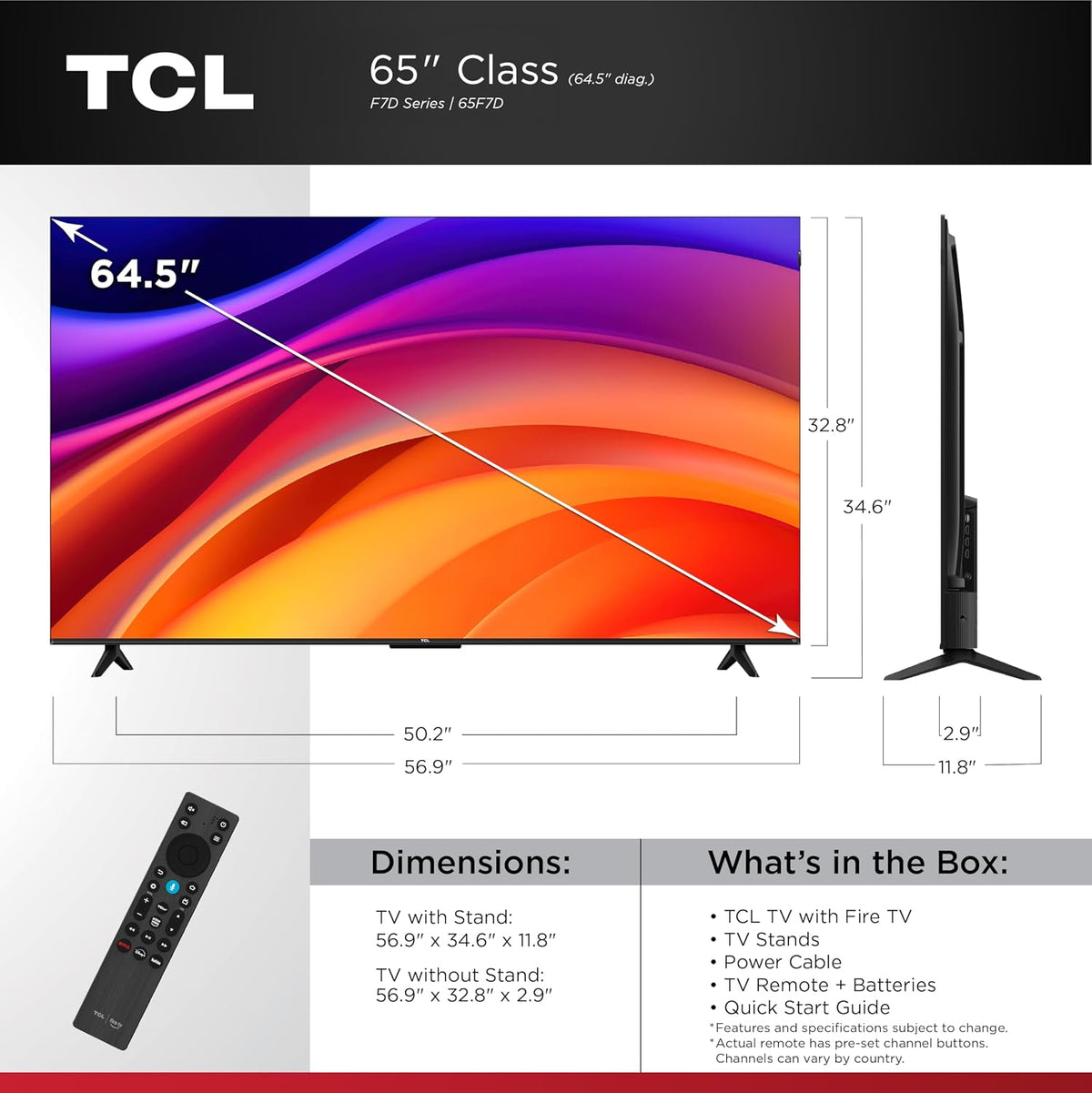 TCL 65 pulgadas serie F7D QLED 4K UHD HDR Smart Fire TV, 65F7D (2026)